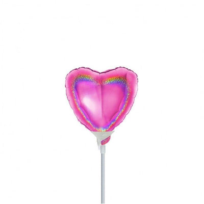 Mini Shape Mylar Cuore 4'' Fucsia Glitter