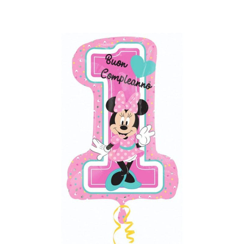 Pallone foil Supershape 48 x 71 cm Minnie Buon 1 Compleanno - The Colours of Balloons