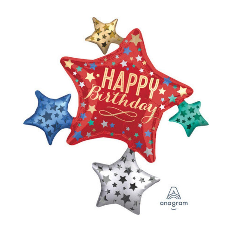 Palloncino Foil Supershape 81 x 88 cm Satin Star Cluster Happy Birthday 1 pz - The Colours of Balloons